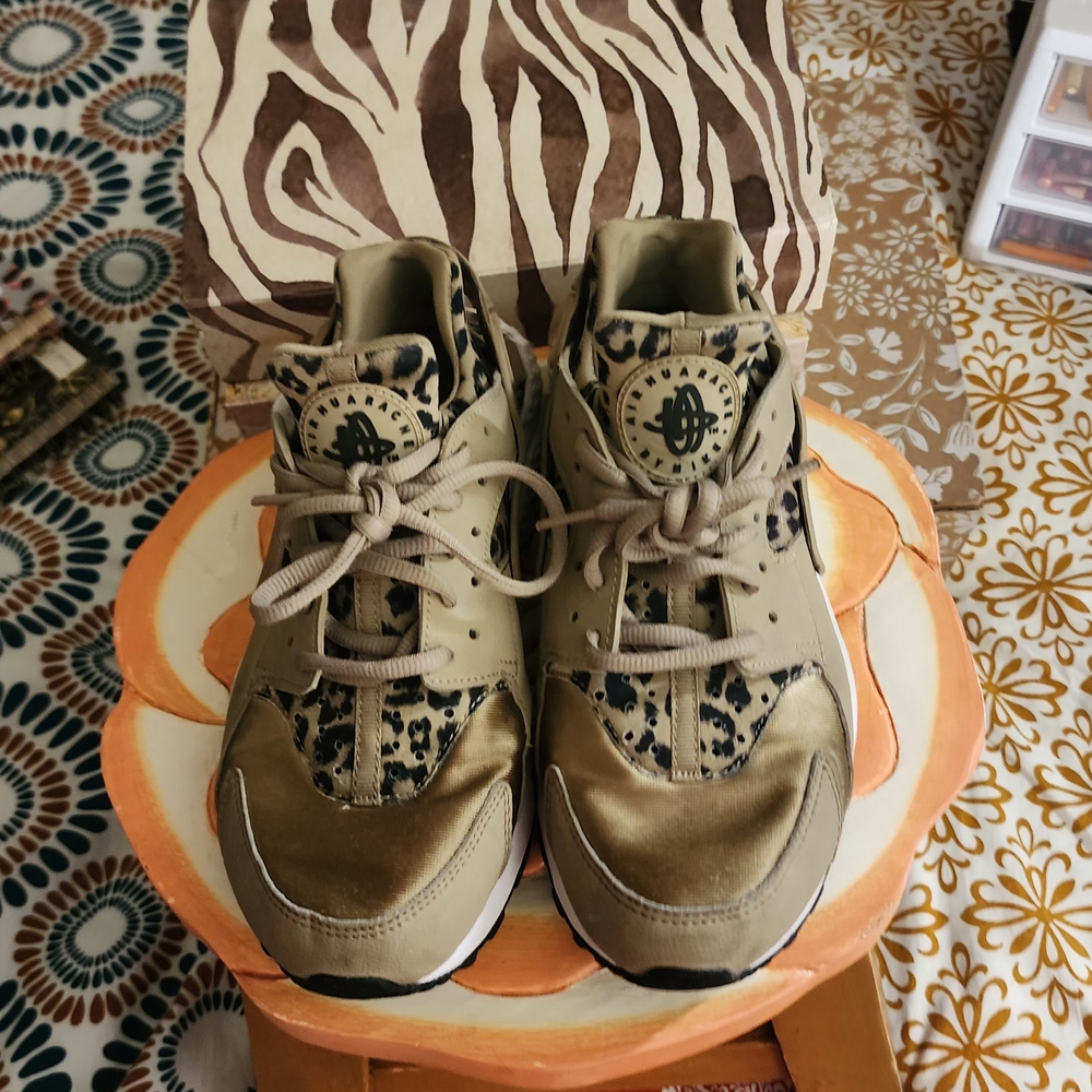 Nike Hurache Leopard Print Sneakers with Beige Accents